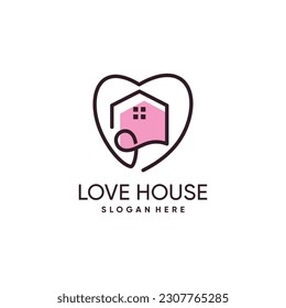 Logotipo vectorial de la casa de amor con idea de diseño de arte de línea