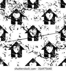 Love house pattern, grunge, black image on white background