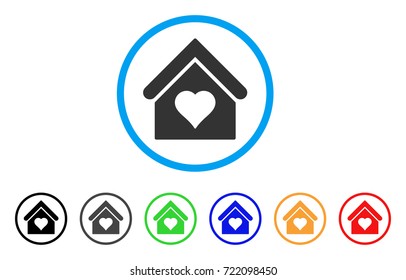 Love House rounded icon. Style is a flat love house gray symbol inside light blue circle with black, gray, green, blue, red, orange variants. Vector designed for web and software interfaces.