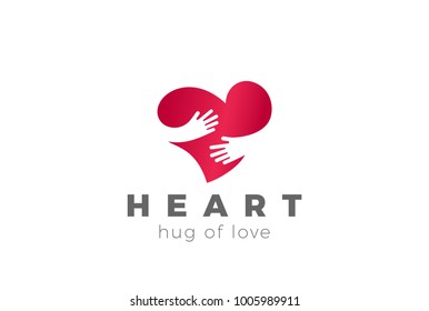 Love Hug Heart Logo design vector template. Valentines Day Embrace symbol concept icon.