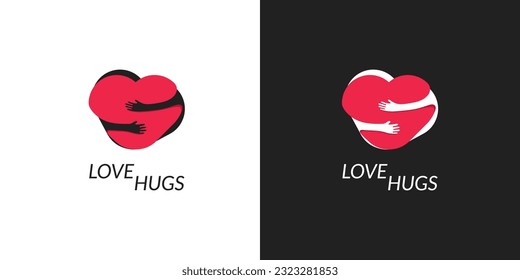 Love hug logo. Solid color simple design, illustration of hugging heart.