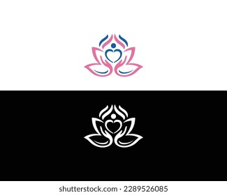 Love Human Hand Yoga Logo Template Design With Lotus Flower Symbol Vector Template.