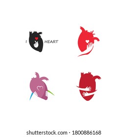 Amar el logotipo del vector del corazón humano o el diseño de la ilustración del icono