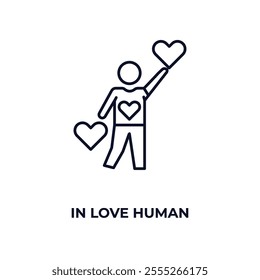 in love human outline icon. Linear vector from feelings concept. Thin line in love human icon isolated on white background