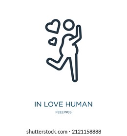 en el amor el icono de la delgada línea humana. amor, personas iconos lineales del concepto de sentimientos señal de contorno aislado. Elemento de símbolo de ilustración vectorial para diseño web y aplicaciones.