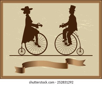 Love a hundred years ago gentleman and lady riding on a retro bike to meet each other.