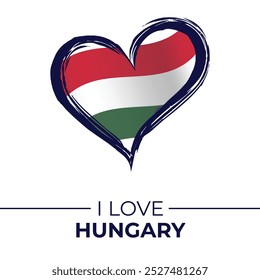 I Love Hungary Banner with Flag in Heart. Hungary love Emblem Isolated on White Background. Vector, Illustration, Isolated, Love, Background.