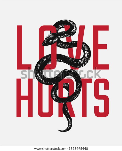愛は 黒蛇のイラストを使ったスローガン スネークグラフィックをファッションプリントに使った のベクター画像素材 ロイヤリティフリー
