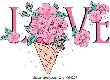 love ice cream flowers cute girl 