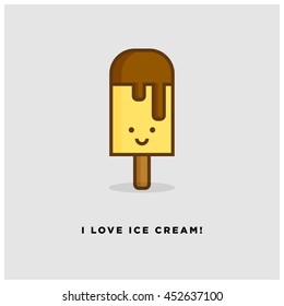 I love ice cream! (Line Art in Flat Style Vector Illustration Quote Poster Design)