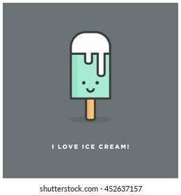 I love ice cream! (Line Art in Flat Style Vector Illustration Quote Poster Design)