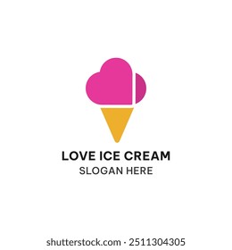 Modelo de logotipo de sorvete de amor em estilo plano simples. Ilustração criativa do vetor do sorvete