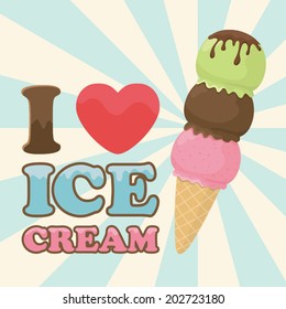 I Love Ice Cream Poster, Vintage Style.