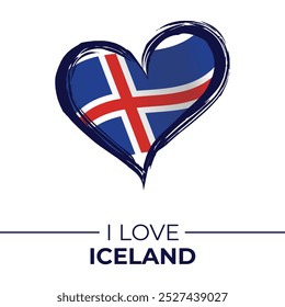 I Love Iceland Banner with Flag in Heart. Iceland love Emblem Isolated on White Background. Vector, Illustration, Isolated, Love, Background.