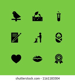love icon. 9 love set with pet, newborn, potion and write letter vector icons for web and mobile app
