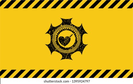 love icon black grunge emblem inside yellow warning sign. Vector Illustration. Detailed.