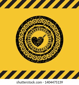 love icon black grunge emblem inside yellow warning sign. Vector Illustration. Detailed.