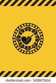 love icon black grunge emblem inside yellow warning sign. Vector Illustration. Detailed.