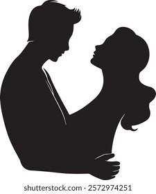 LOVE ICON AND BOY AND GIRL HOLDING EACH OTHER AND GIRL SPORTS silhouette