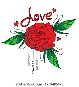 Love icon or card with rose and hearts, simple illustration, vector, eps 10