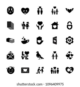 Love icon. collection of 25 love filled icons such as heart on hand, heart in gear, bandage, family, couple, dove, marriage proposal. editable love icons for web and mobile.