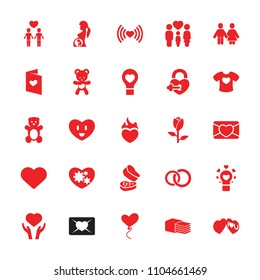 Love icon. collection of 25 love filled icons such as rose, teddy bear, heart on hand, family, bulb heart, bear teddy, engagement ring. editable love icons for web and mobile.