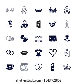 Love icon. collection of 25 love filled and outline icons such as rose, family, t-shirt with heart, heart lock, heart tag, baby basket. editable love icons for web and mobile.