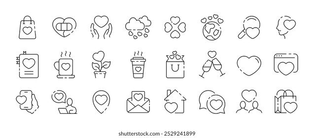 Love icon collection. Heart icons. Love UI icons design. Linear style. Vector icons