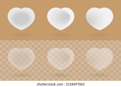 love icon collection. with white texture and glass morphism style. brown background. transparent, frosted and shiny glass concept.