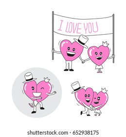love icon couple funny day cartoon hear pink valentine vector illustration on white background