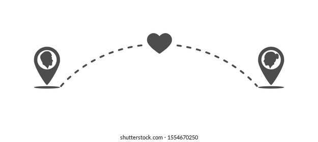 Love icon at a distance. Flat design.