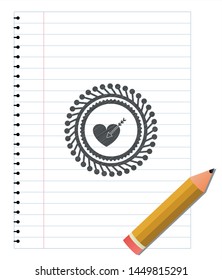 love icon emblem with pencil effect. Vector Illustration. Detailed.