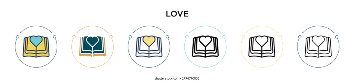 Love icon in filled, thin line, outline and stroke style. Vector illustration of two colored and black love vector icons designs can be used for mobile, ui, web