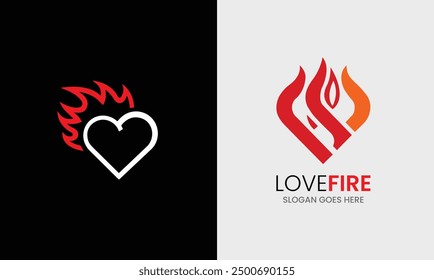 Love icon, fire love logo red rose design romance couple heart sample valentine leaf love