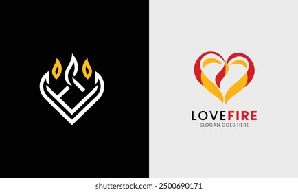Icono del amor, logotipo del amor del fuego diseño de la rosa roja muestra del corazón de la pareja amor de la hoja de San Valentín