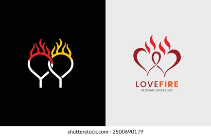 Icono del amor, logotipo del amor del fuego diseño de la rosa roja muestra del corazón de la pareja amor de la hoja de San Valentín