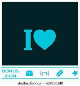 I love icon flat. Blue pictogram on dark background. Vector illustration symbol and bonus icons