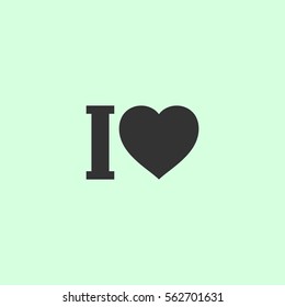 I love icon flat. Grey vector symbol on green background