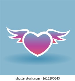 Love icon with flying heard. Vector illustration for Happy Valentines Day with Blue background