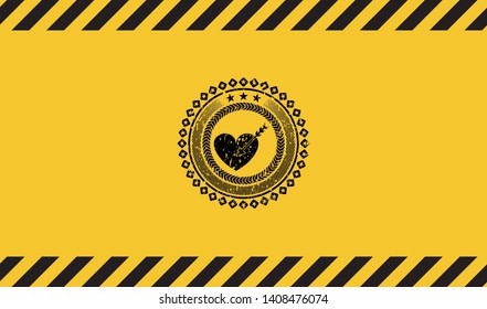 love icon grunge black emblem with yellow background, warning sign. Vector Illustration. Detailed.