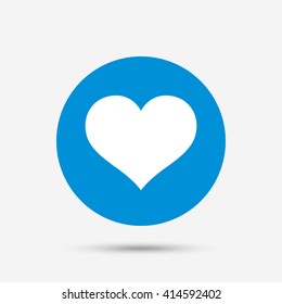 Love icon. Heart sign symbol. Blue circle button with icon. Vector