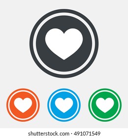 Love icon. Heart sign symbol. Graphic design web element. Flat heart symbol on the round button. Vector