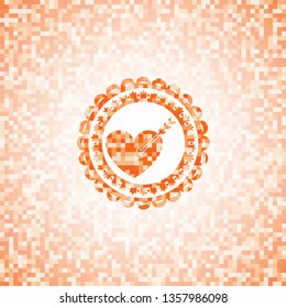 love icon inside abstract emblem, orange mosaic background