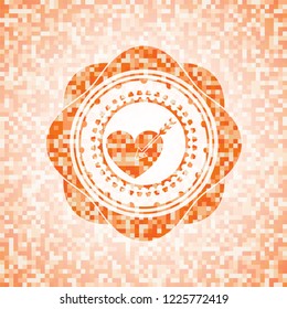 love icon inside abstract orange mosaic emblem with background