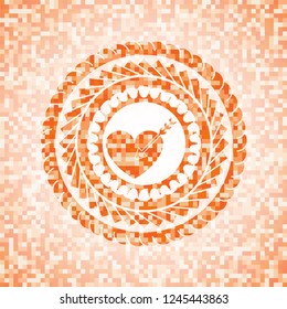 love icon inside abstract orange mosaic emblem