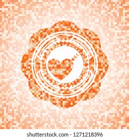 love icon inside abstract orange mosaic emblem