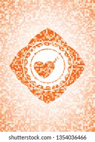 love icon inside abstract orange mosaic emblem with background