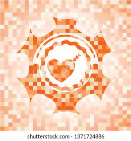 love icon inside abstract orange mosaic emblem