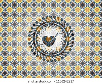 love icon inside arabesque badge background. arabic decoration.
