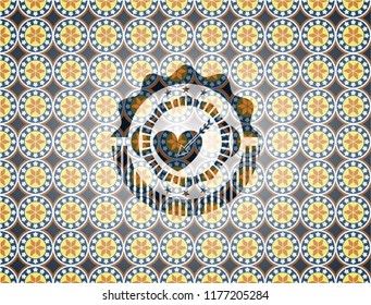 love icon inside arabic badge. Arabesque decoration.